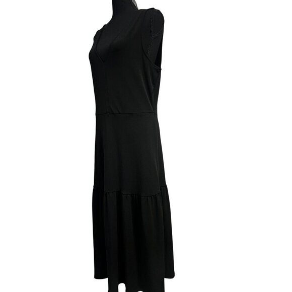 BANANA REPUBLIC Dress WOMEN MEDIUM BLACK Sleeveless Tiered Skirt V-Neckline - Picture 6 of 9